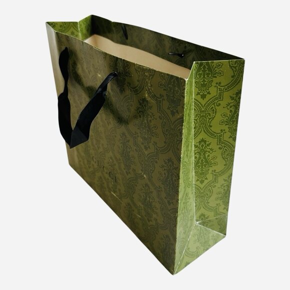 GUCCI Authentic Paper Shopping Gift Bag Tote Green Damask Print 12.5"x4"x9.5" - Picture 2 of 5